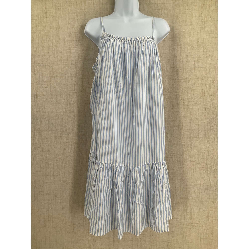 HM Blue White Striped‎ Tiered Midi Sundress Womens Sz L Preppy Resort Beach NEW